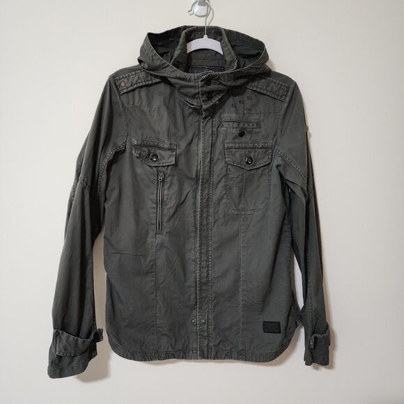 G-Star Raw Mens Cotton Full-Zip Hooded Jacket Military Green Unlined Size M - Picture 1 of 16